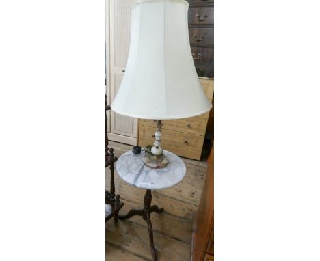 A marble top lamp table on tripod base and an onyx table lam with shade 