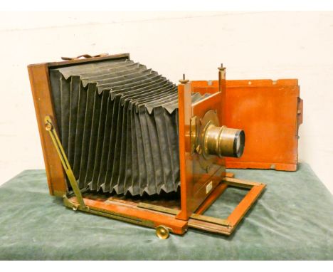 A large Victorian mahogany plate camera stamped Talbot & Eamer Blackburn  Approx 16” width when closed, 27” when open15” heig