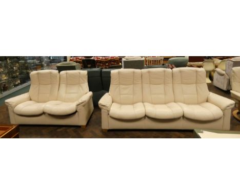 Ekornes Stressless cream leather three seater sofa and matching 2 seater sofa. In very good condition.