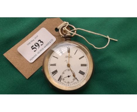 Gentleman's fob watch, the enamel dial marked 'Kay's  Truimph' inset second hand, the case marked .925