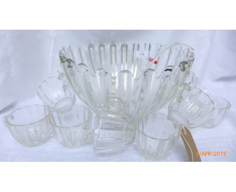 Glass punch bowl ladle and 18 matching cups