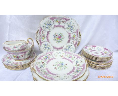 Part cerise and white ground Adderley 'Lowestoft' bone china tea service (approx 60 pieces) 