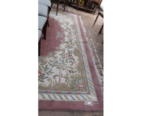 Pink and beige multi coloured floral patterned tasselled Chinese carpet ( 150" x 120")  