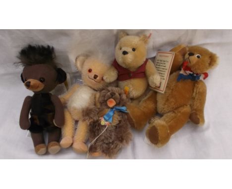 Steiff Winnie The Pooh and Zotty Bears, Robin Rive 'Teddy for President' bear and a Merrythought Punkie Wildside and a Merryt