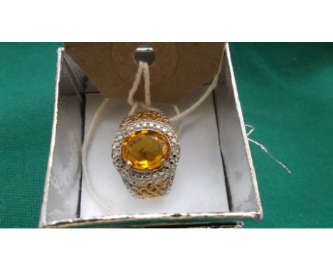 Citrine dress ring with diamond accents (Size O)