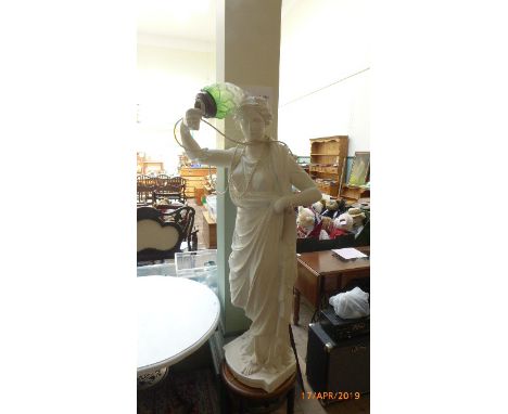 Plaster figure of a maiden holding converted torch electric light (48" high)