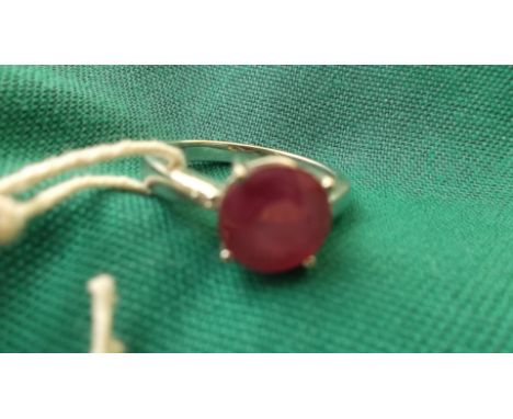 Ruby dress ring, sterling silver band (Size S)