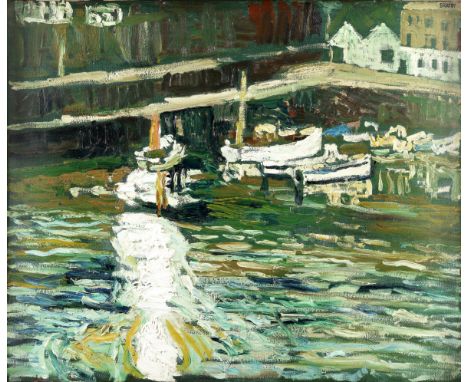 John Bratby R.A. (British, 1928-1992)Belt of Shimmering Sun on Water signed 'BRATBY' (upper right); further signed and titled