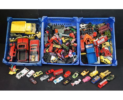 Quantity of around 170 diecast, plastic and tin models to include Tonka Trucks, Maisto, Corgi, Matchbox, Majorette, Corgi Jun