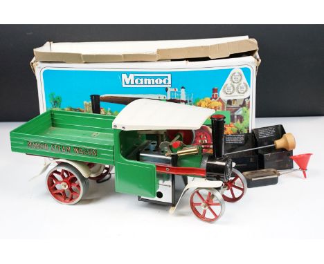 Steam Engine - Boxed Mamod SW1 Steam Wagon Steam Engine, in main body green with red spoked wheels and white roof, with 1 x s