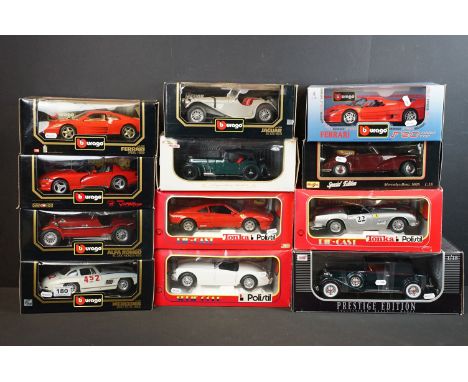 12 Boxed 1/18 scale diecast models to include 6 x Burago Mercedes Benz 300SL 1954, Alfa Romeo 8C 2300 Monza 1931, Dodge Viper