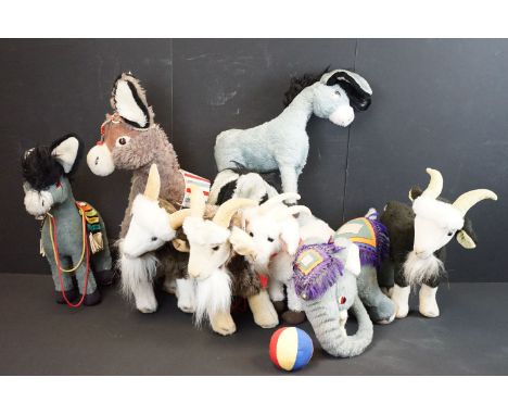 Merrythought - Nine Merrythought teddy bears to include Circus Elephant with coloured soft ball, 3 x Billy Goats featuring on