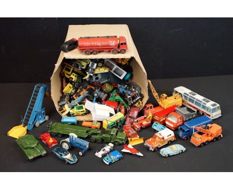 Quantity of around 100 diecast models to include Corgi Juniors Coca Cola Truck, Matchbox K-12 Mobile Crane, Dinky Tank Transp