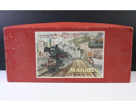 Collection of Marklin HO gauge and Hornby Dublo model railway contained within a Marklin 3148 box, includes Marklin SBB FFS 1