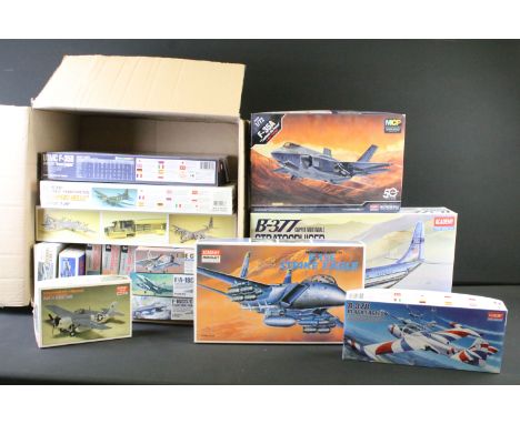 16 Boxed Academy 1/72 - 1/144 plastic model plane kits to include 1603 B-377 Stratocruiser, 2112 Boeing B-50D Super Fortress,