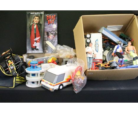 Collection of mixed toys to include boxed Kleeware Sky Sweeper, boxed Travelers Count Dracula Doll, Tyco RC Dagger vehicle \(