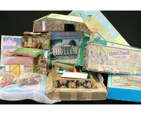 12 Mid 20th C onwards play sets to include boxed Disney Magic DisneyLand Commemorative playset, boxed Pennys Pony Club Stable