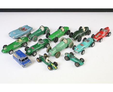 12 Mid 20th C diecast models to include Corgi, Dinky and Matchbox featuring Corgi Lotus Mark II Le Mans, Dinky 233 Cooper Bri