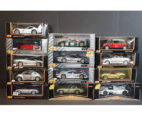 13 Boxed 1/18 scale Maisto diecast models to include Premiere Edition Mercedes-Benz 300 SLR Coupe "Uhlenhaut", Lexus SC 430, 