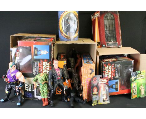 Collection of action figures to include 10 x boxed Star Wars figures (2 x Think Way Episode I Interactive Talking Bank, Hasbr