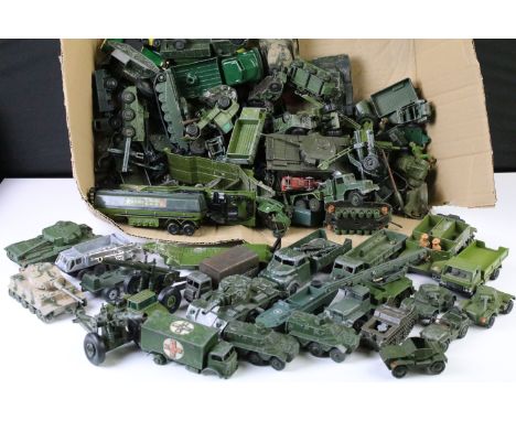 Around 100 play worn military diecast models to include examples from Dinky, Corgi, Crescent Toys, Lone Star, etc featuring A