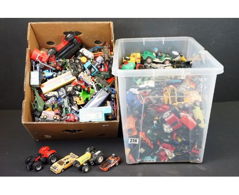 Very large quantity of various play worn diecast models to include Dinky, Corgi, Matchbox, Britains, etc featuring Horse Box,