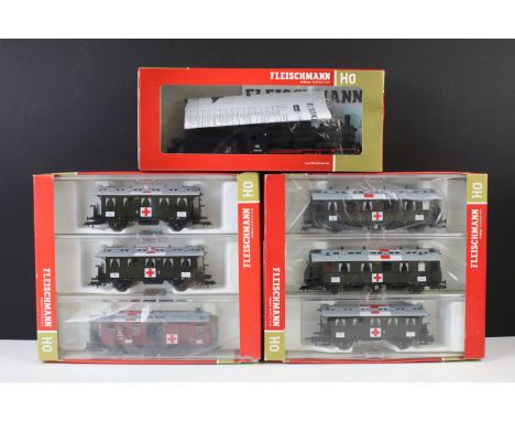 Boxed Fleischmann HO gauge 481305 DB 0-8-0 locomotive plus 2 x boxed Fleischmann 3 wagon sets to include 581110 &amp; 581110 