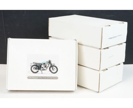 Four boxed RAE Models motorbike metal model kits to include NOR001 K Norton Commando Interstate Front Disc Brake Version, Vin