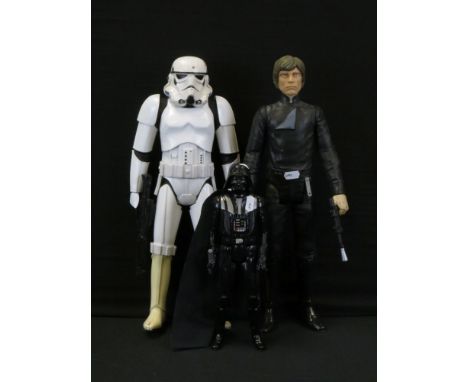 Three large scale plastic figures to include 2 x Jakks Pacific (Storm Trooper &amp; Luke Skywalker) and a Hasbro Darth Vader 