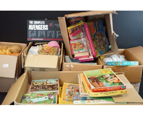Large quantity of various toys and games to include boxed jigsaw puzzles featuring examples from mainly Magic Roundabout and 