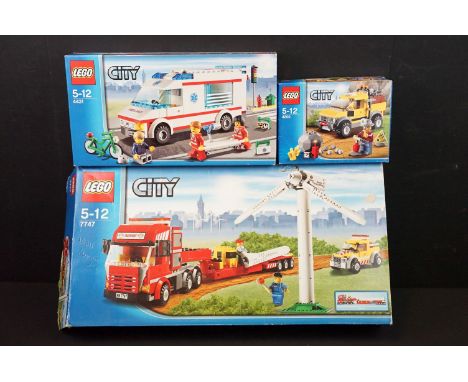Lego - Three boxed Lego City sets featuring 7747 Wind Turbine Transport (part built appearing complete but unchecked), sealed