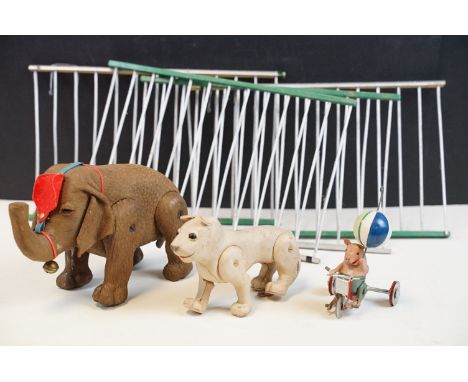Quantity of scratch built / made models to include circus elephant with articulated legs, leather big cat with articulated le