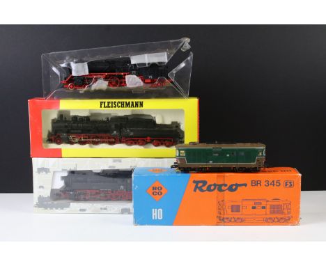 Three boxed HO gauge locomotives to include Piko DB 0-10-0, Roco 43445 and Fleischmann 4162 plus another HO gauge 4-6-4 DB 62