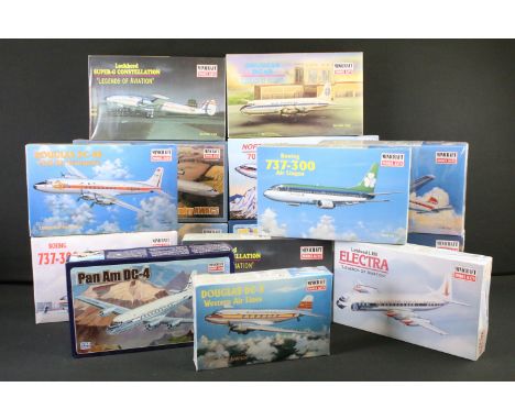 15 Boxed &amp; unbuilt Minicraft 1/144 model kits to include 14442 Douglas DC-6B, 14473 Douglas DC-6B, 14445 Boeing B-377 Str