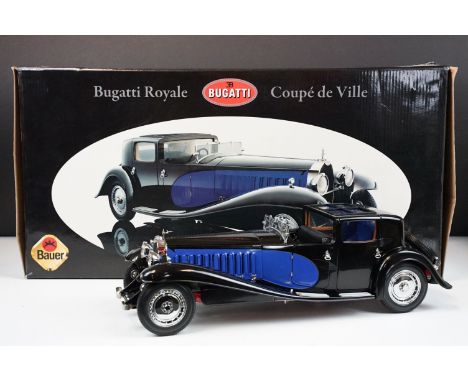 Boxed 1/18 Bauer Bugatti Royale Coupe De Ville diecast model, complete in polystyrene packaging with display plinth, diecast 