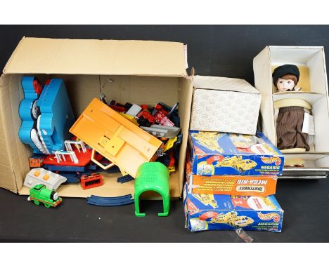 Two boxed Mattel Hot Wheels Megarig Construction site along with 1 x boxed Matchbox Space Shuttle Transporter, 2 x Shining Ti