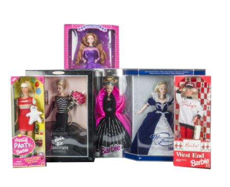Mattel Collector’s Barbie dolls, Including Coca-Cola Party Barbie, 40th Anniversary Barbie, Millennium Princess, Celebrating 