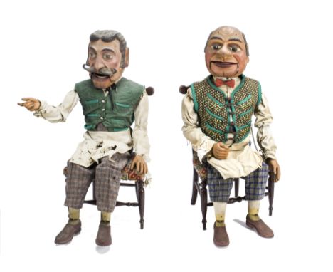 The original Bura and Hardwick Singing Waiters marionettes,  Probably by Gordon Murray, papier-mâché headed large scale stage