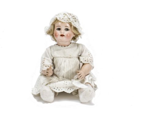 A Max Handwerck Baby Elite 185 character baby doll,  with brown lashed sleeping eyes, replaced blonde mohair wig, bent-limbed