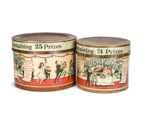 Two The Globe Series Lucky Pie gift boxes,  Colour printed on cardboard, originally containing 24 and 25 gifts for children —