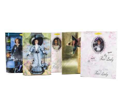 Four Mattel Barbie Collector’s Editions, X-Files Barbie and Ken as Scully and Mulder, two My Fair Lady and Scarlett O’Hara; a
