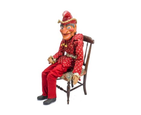 A Bob Bura’s Mr Punch marionette, Probably by Gordon Murray, a papier-mâché large scale stage puppet with moving lower jaw, j