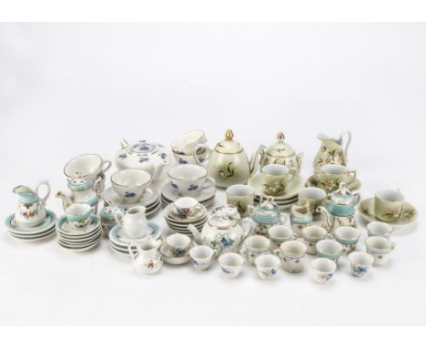 Doll’s tea sets, Five part tea or coffee sets of different scales, mainly hand painted, one transfer printed (some damage)