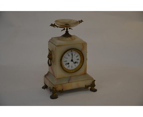 A Neo-classical style French mantle clock, the case with brass mounts on marble base, signed Richmond Montmatre, 34 cm high c