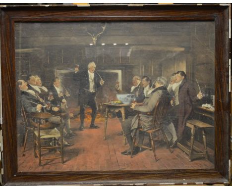 W Dendy Sadler coloured print of men drinking hot toddies, 55 x 73 cm