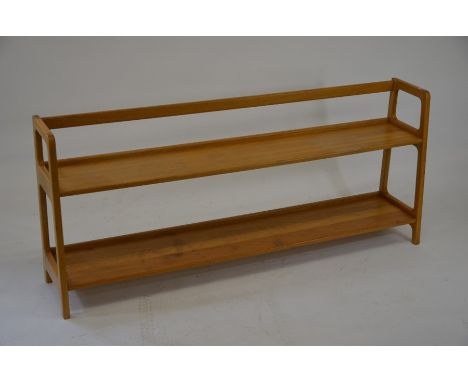 A wide light oak open bookcase with two shelves, 160 cm wide