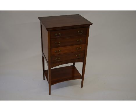 An Edwardian inlaid mahogany music chest with four drawers and open undertier, 92 cm high x 53 cm wide x 38 cm deep