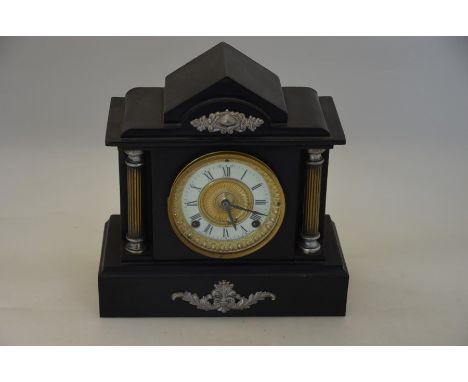 'The Ansonia Clock Company' - New York 19th century architectural slate mantle clock with brass and enamelled dial and twin t