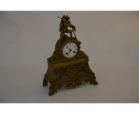 A French spelter mantle clock in the Bavarian manner, marked Leroy a Paris, 37 cm high
