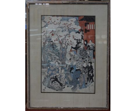 A framed 19th century Japanese Ukiyo-e woodblock print, 'Beautiful People' 37 x 26 cm&nbsp;